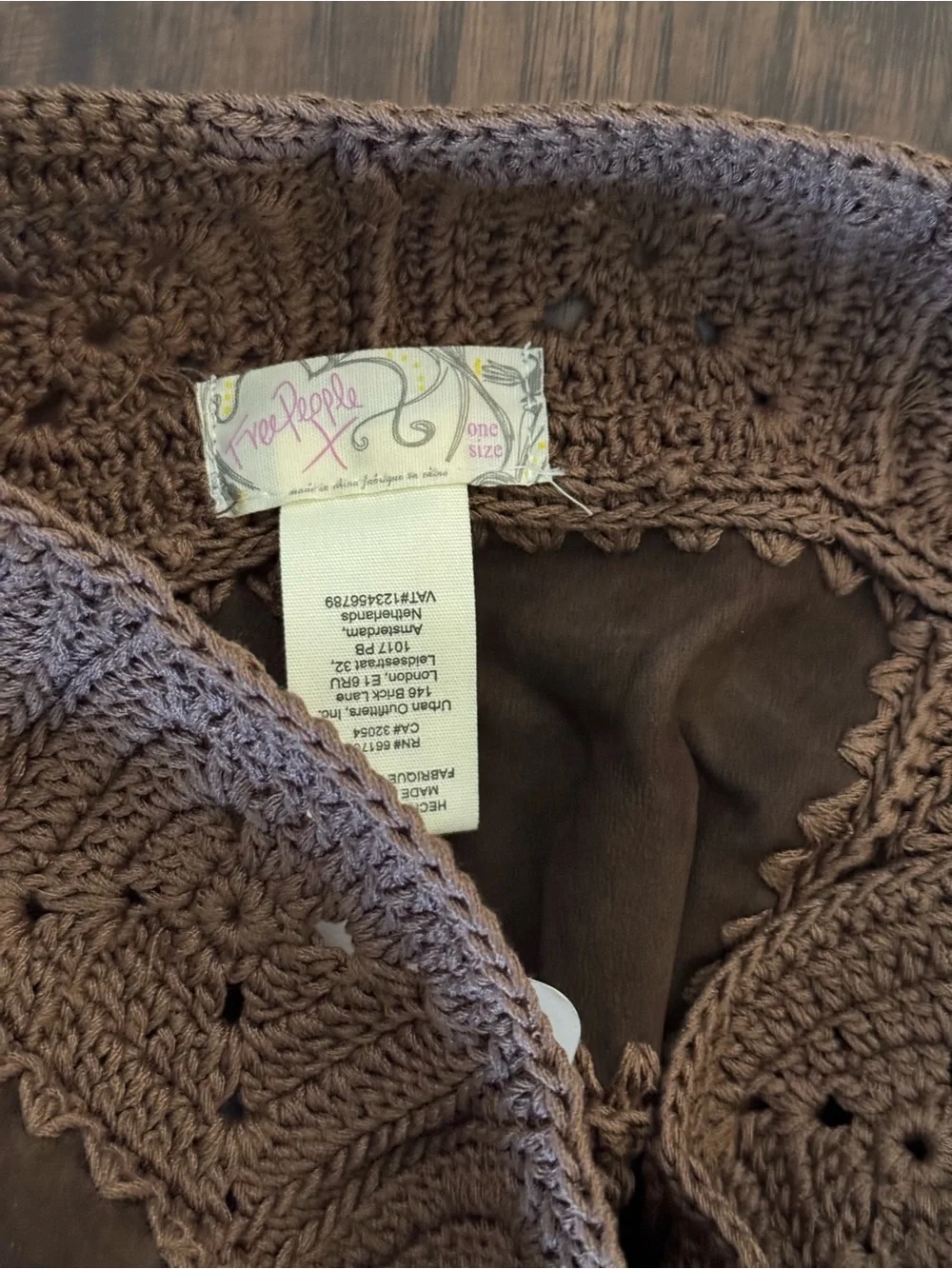 Free People Chocolate Brown Crochet-Trim Bucket Hat